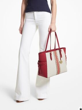 Gilly Large Color - Block Logo and Lather Tote Bag CHILI MULTI COLOR